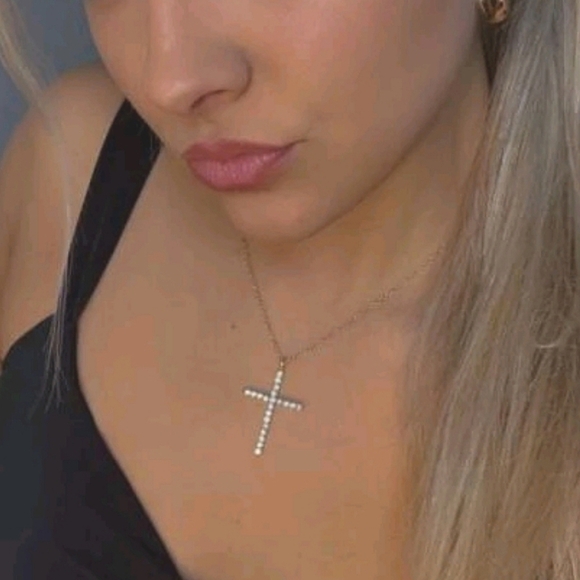 💖 2/$30 Gold Rhinestone religious cross pendant chain women's necklace New - Picture 10 of 13